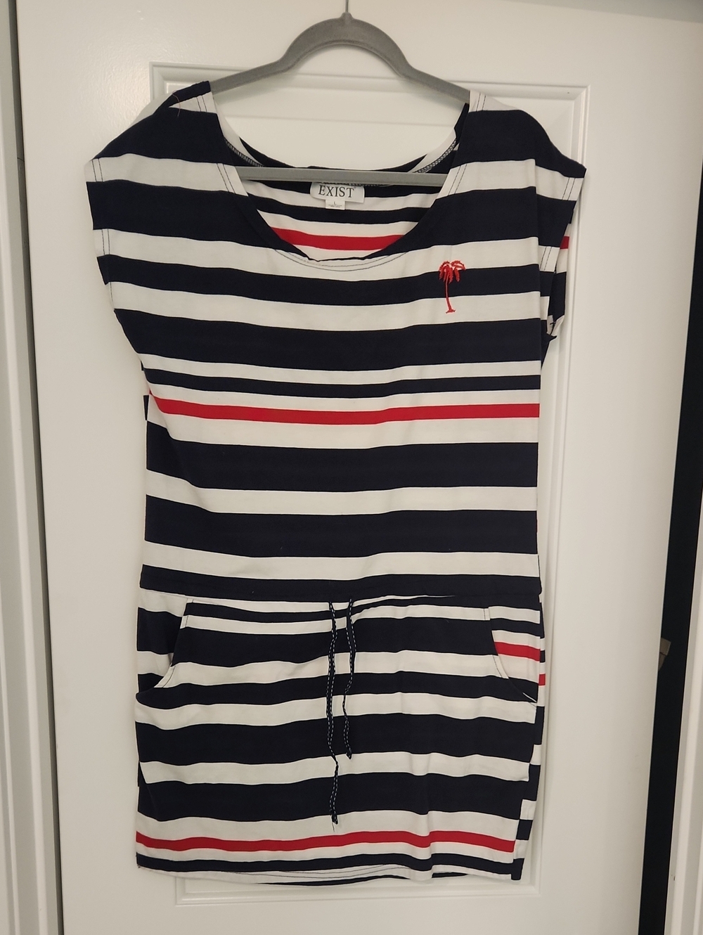 EXIST Navy, White & Red Striped Drawstring Dress